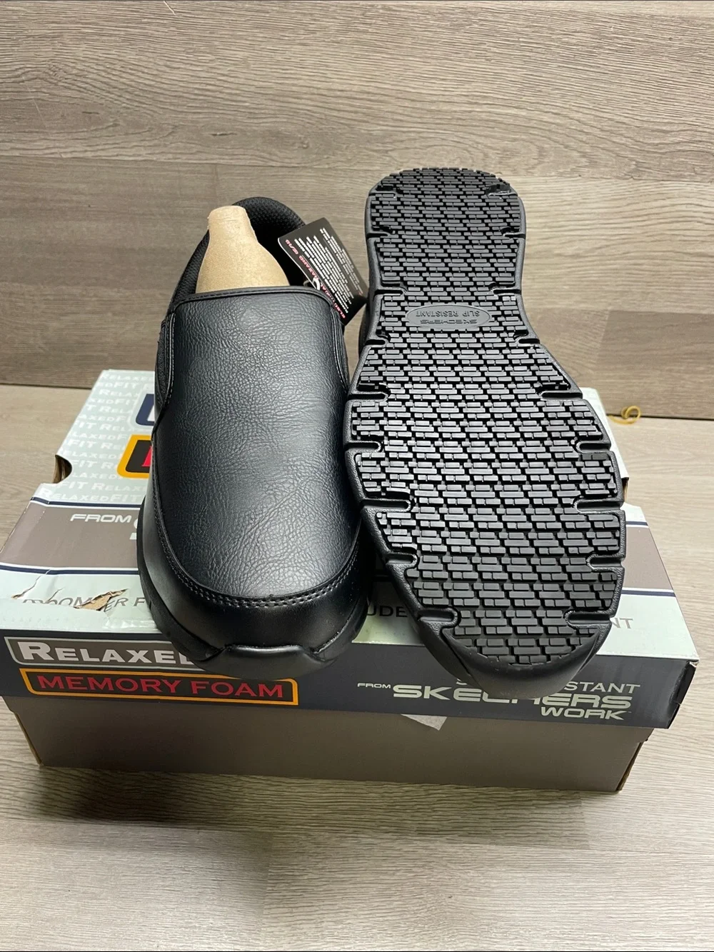 Skechers Black Leather-Look Slip-On Work Loafers #389